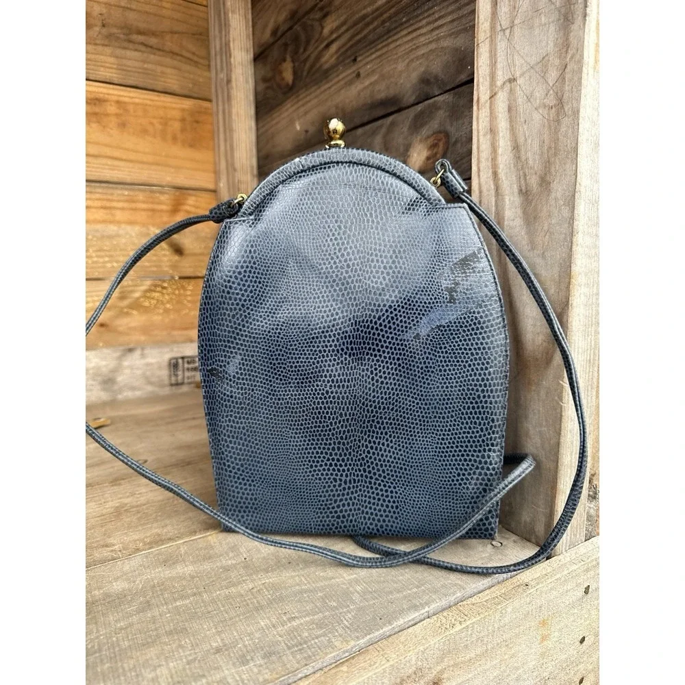 Vintage ETRA Genuine Leather Blue‎ Envelope Clutch Bag Purse Blue Lizard Look